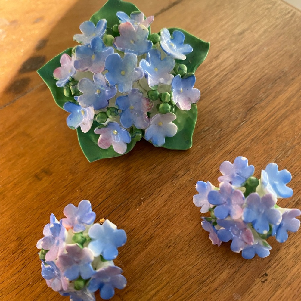 Vintage Floral Cara China Staffordshire Brooch and Clip Earrings